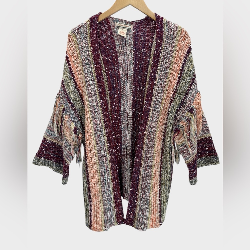 Flying Tomato Chunky Knit Fringe Cardigan Boho Western Festival Coastal Wool M - Picture 2 of 9